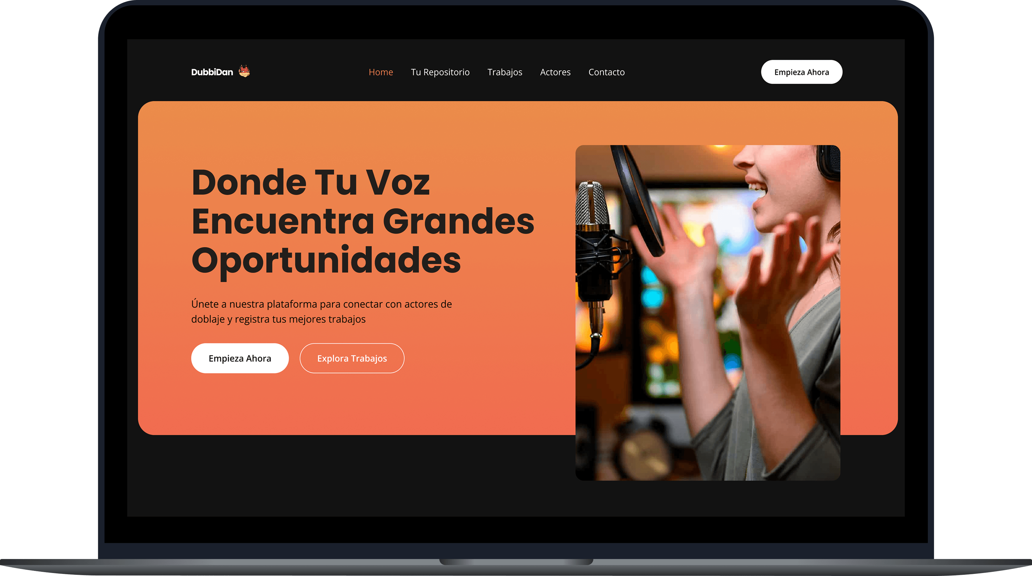 The DubbiDan landing page running full-width on a laptop